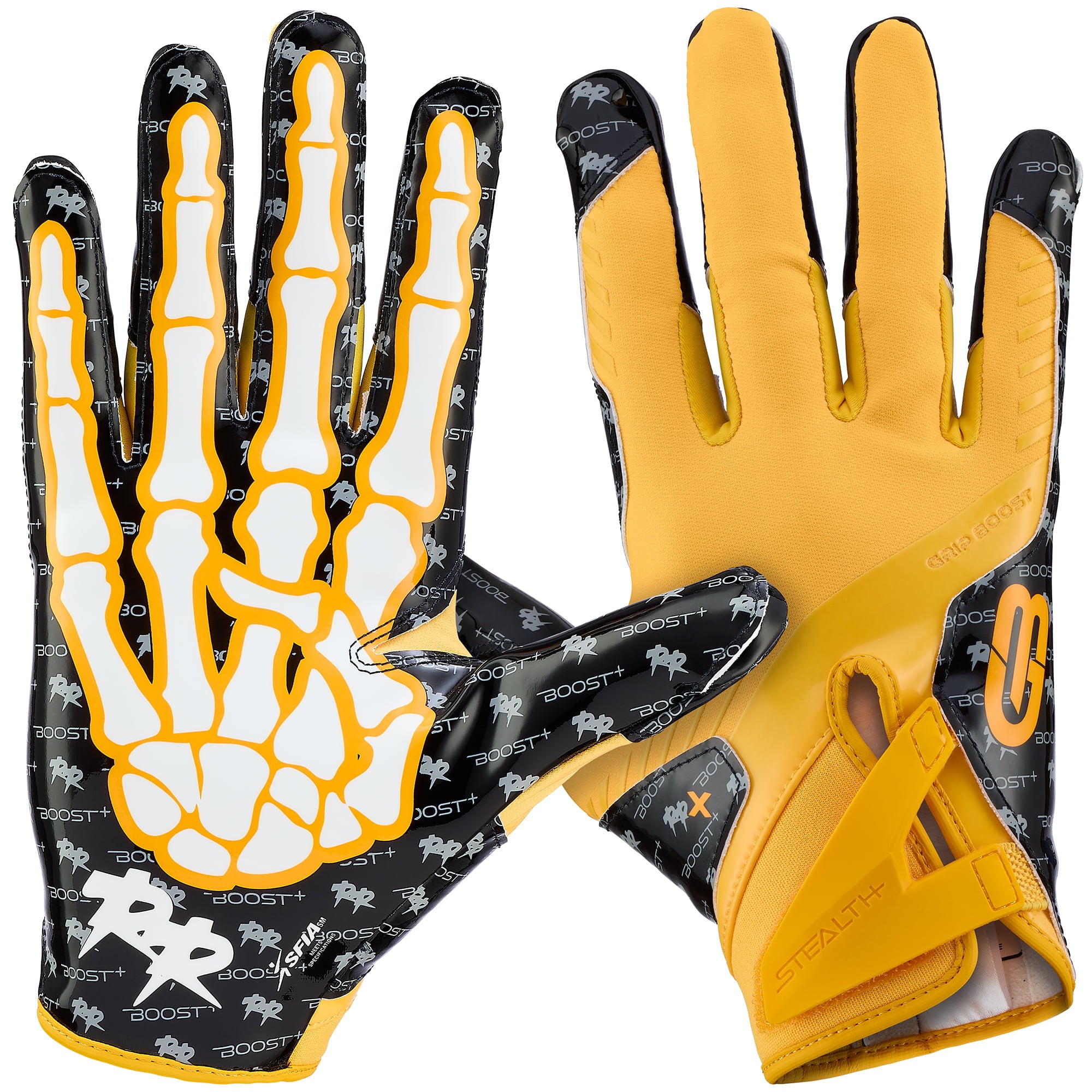 Stealth 6.0 Youth Football Gloves – Yellow/Black Bones | Elite