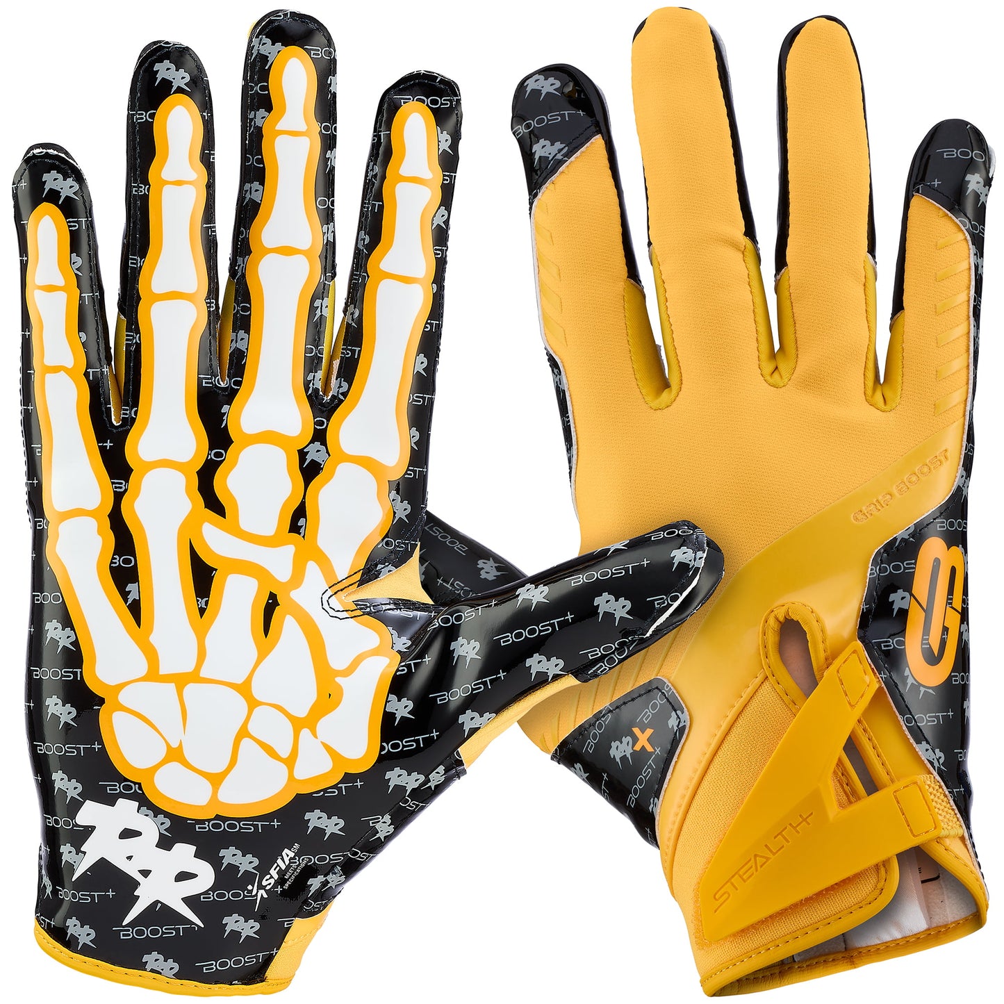 Grip Boost Football Receiving Gloves Youth Small Grip Boost Stealth 6.0 Youth Football Gloves – Yellow/Black Bones