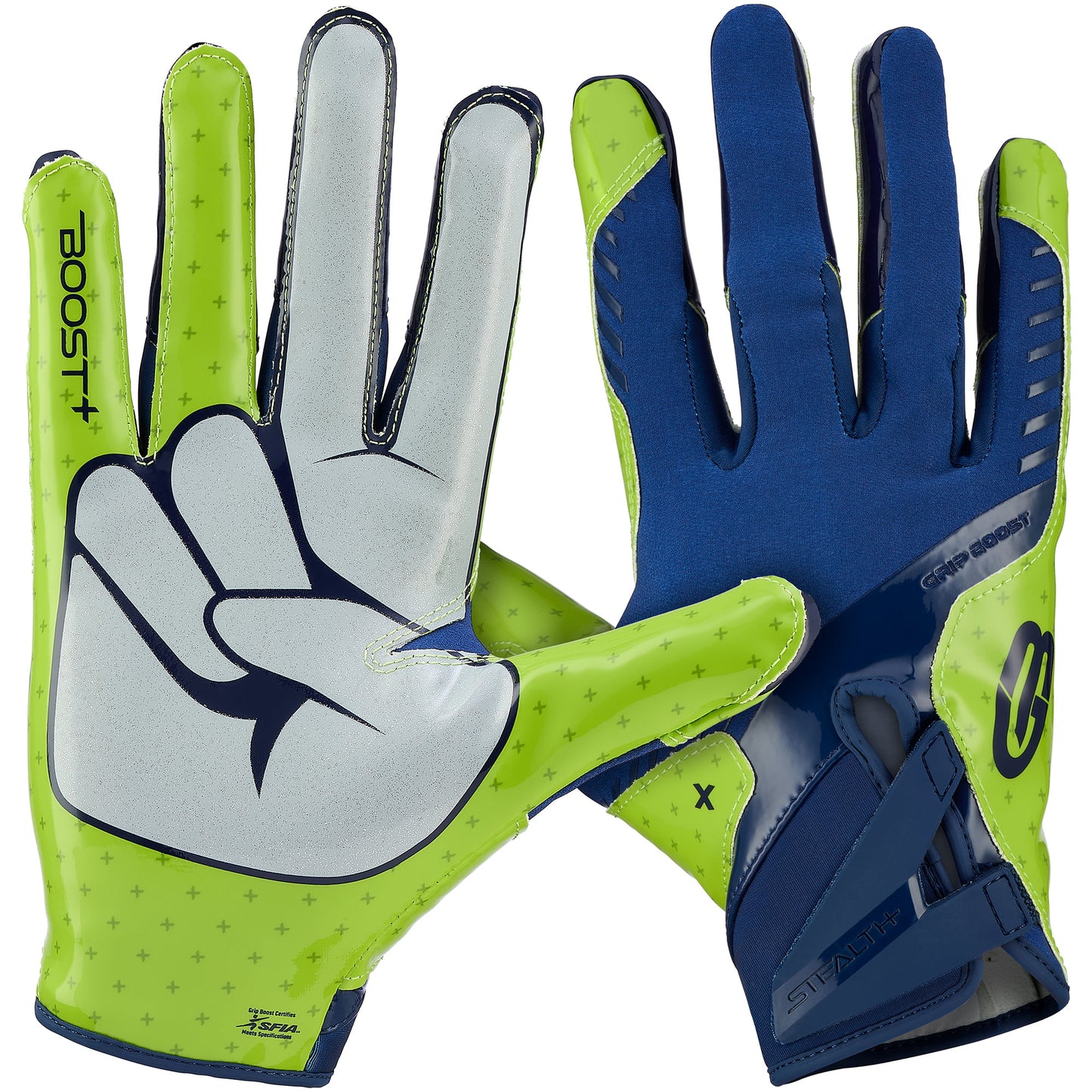 Grip Boost Football Receiving Gloves Youth Small / Navy Grip Boost Stealth 6.0 Youth Football Gloves – Navy/Lime Green
