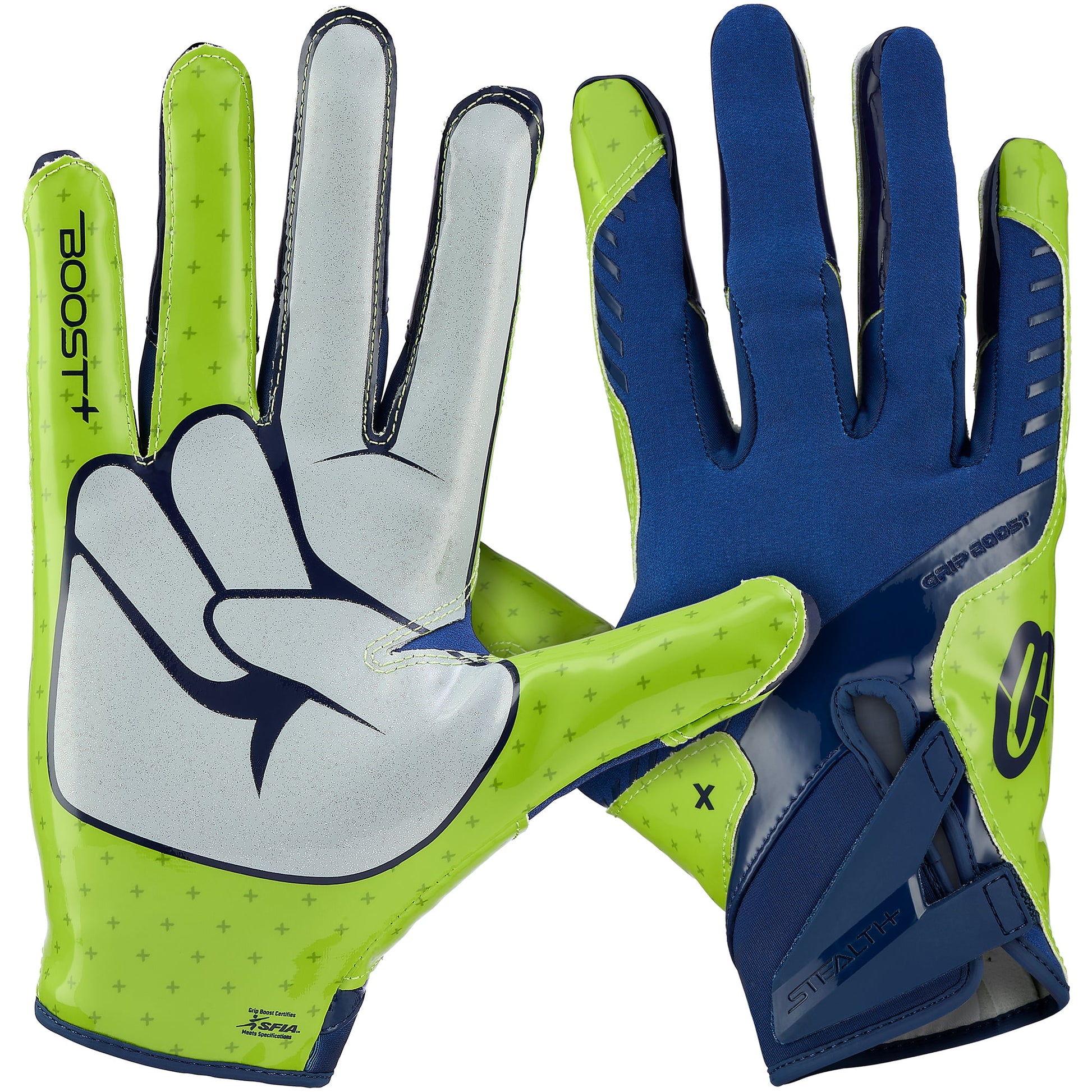Grip Boost Football Receiving Gloves Youth Small / Navy Grip Boost Stealth 6.0 Youth Football Gloves – Navy/Lime Green