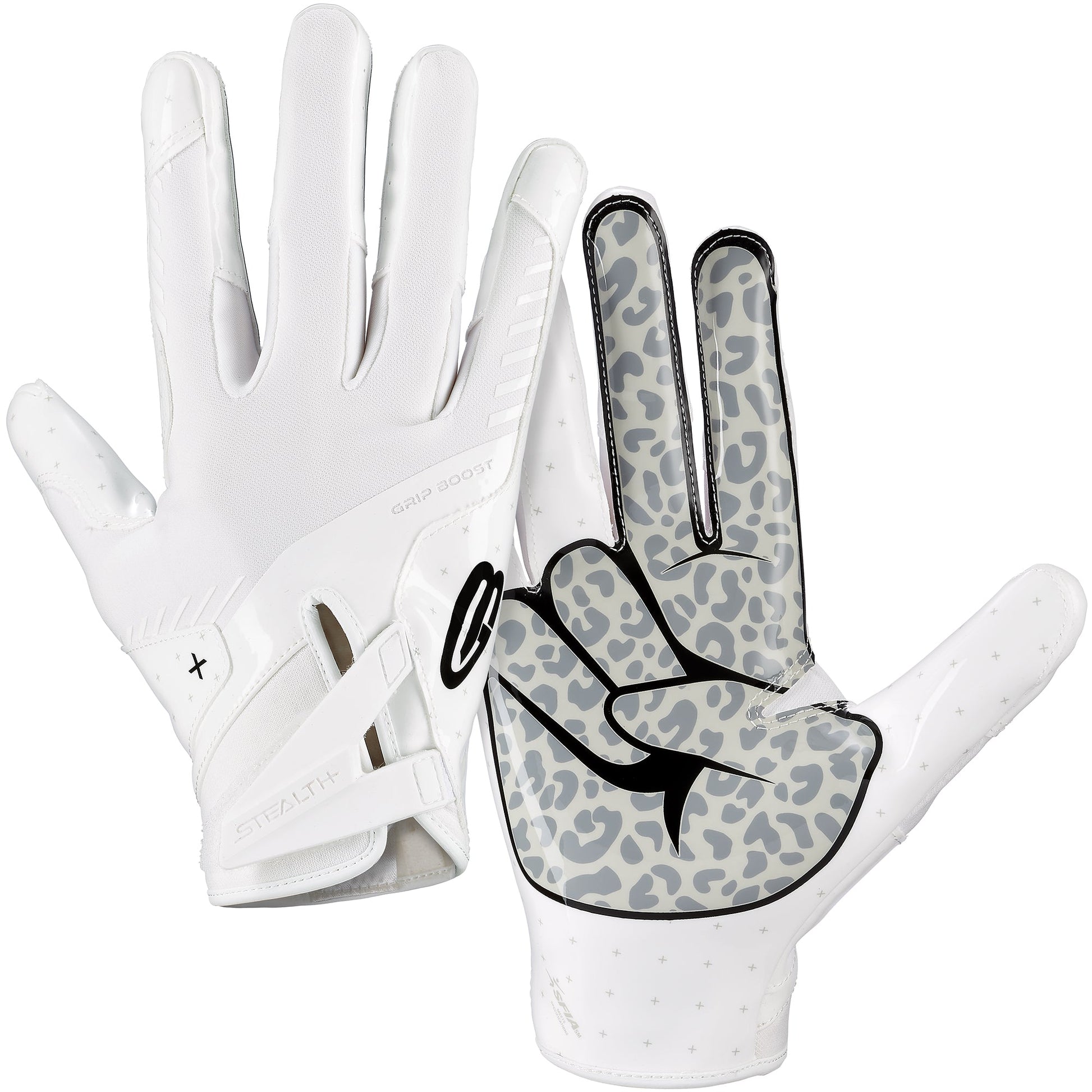 Grip Boost Football Receiving Gloves Youth Small / White/Black Grip Boost Peace Stealth 6 Boost Plus Youth Football Gloves - White/Black