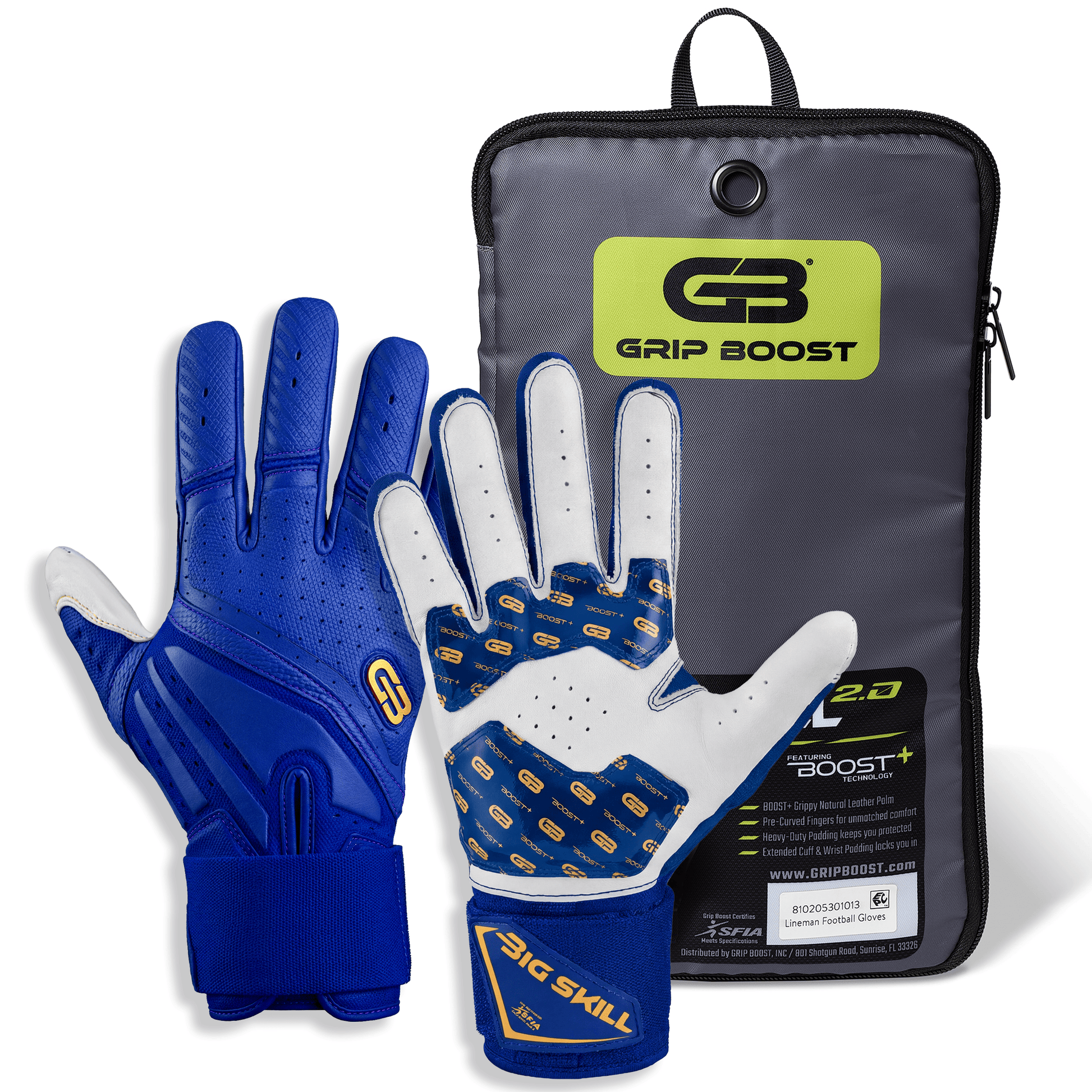 Grip Boost Lineman Gloves Grip Boost Big Skill 2.0 Lineman Football Gloves – Blue
