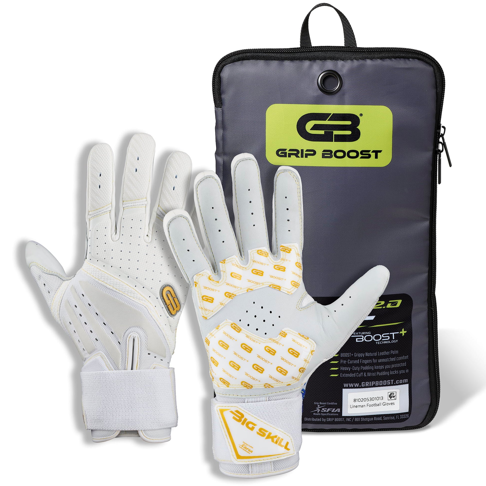 Grip Boost Lineman Gloves Grip Boost Big Skill 2.0 White Lineman Football Gloves
